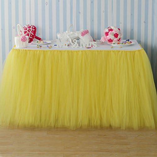 Fivejorya Yellow TUTU Table Skirt Tulle Tableware Table Cloth Tablecover Skirting for Wedding Christmas Baby Shower Birthday Party Cake Table Decor - 100cm x 80cm