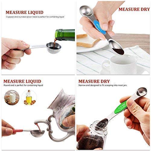 BKhome Measuring Spoons,Magnetic Measuring Spoons,Measuring Spoons Stainless Steel,Teaspoon Tablespoon Measuring Spoon Set Double End Nesting Measuring Dry and Liquid Ingredients (Set of 7)