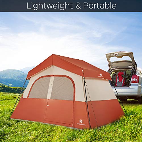 TOMOUNT 5 Person Tent - Easy & Quick Setup Camping Tent, Professional Waterproof & Windproof Fabric, 3 Large Mesh for Ventilation, Double Layer, Anti-UV, Lightweight & Portable with Carry Bag, Red