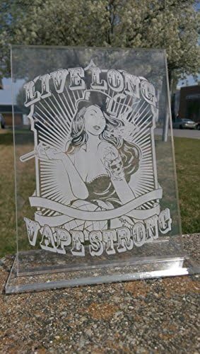 Laser Engraved Cut Clear Acrylic Stand Pin Up Girl Vintage Decor Art Vaporizer Smoke Shop Sign Poster Lady Girl Live Long Vape Strong LA001