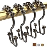 Stylish Rustproof Stainless Steel Double Glide Shower Curtain Hooks - Modern Decorative Design High Grade Corrosion Free Round Rollers - Set of 12 - No More Rusty Shower Curtain Rings!