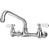 BWE Kitchen Faucet Wall Mount Commercial Sink Faucet Kitchen Utility Laundry 8“ Swivel Spout 2 Dual Handle Restaurant Chrome Mixer Tap