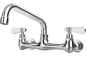 BWE Kitchen Faucet Wall Mount Commercial Sink Faucet Kitchen Utility Laundry 8“ Swivel Spout 2 Dual Handle Restaurant Chrome Mixer Tap