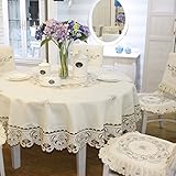 Brown flower embroidered lace dark white cream tablecloth round