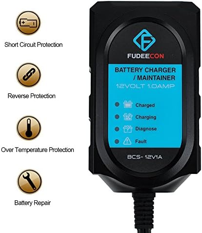 FUDEECON TM 12V 1.0Amp Battery Charger/Maintainer/Conditioner/Desulfator/Tender for Cars, Motorcycles, ATVs, RVs, Powersports,and Boat