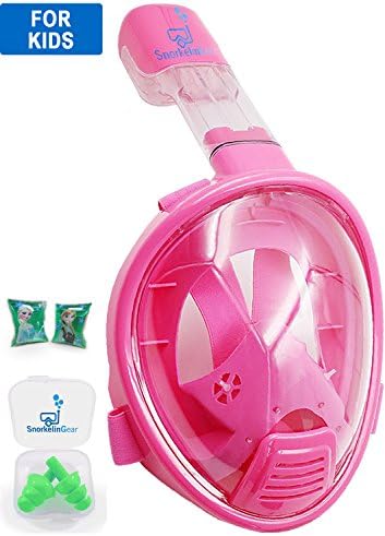 SnorkelinGear Kids Full Face Snorkel Mask Set, Easybreath Snorkeling Gear with 180 Sea View Including Inflatable Arm Floats and Earplugs (Pink, XS)