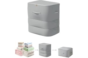 JUPITER WARRIOR Ultra Space Saving Self Compression Organizer, 2025 New 3-Layer Zipper Large Capacity Storage Bag, Thick Satin Fabric Heavy Duty Bags for Comforters Blankets Bedding Duvet (Gray, X-Large, 21x17x24in)