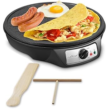 Nonstick 12-Inch Electric Crepe Maker - Aluminum Griddle Hot Plate Cooktop with Adjustable Temperature Control and LED Indicator Light, Includes Wooden Spatula and Batter Spreader - NutriChef