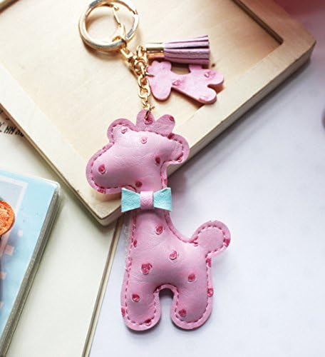 Fashion Leather Animal Deer Key Chain Tassel Strap for Keys or Bag (Pink)