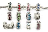 Ooouse12pcs Antique Silver Rhinestone Clip Lock Stopper Bead Charms Fit All Bracelet As Spacer Clasp with 12pcs Silicon Rubber Stopper O-rings