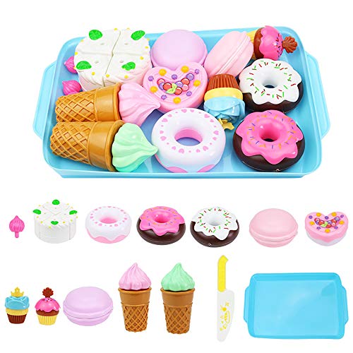 ELitao 15 PCS Desserts Cake Food Toy Pretend Play Food Ice Cream Birthday Cake Set Toy for Kids Girls (Blue)