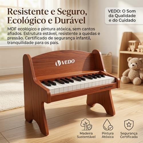 VEDO Teclado de Piano Toddler e Infantil, Piano Digital de 25 Teclas Para CriançAs, Volume AjustáVel, Mini Instrumento Musical Educativo, Material Segurança Nogueira, Para Crianças, Meninas e Meninos