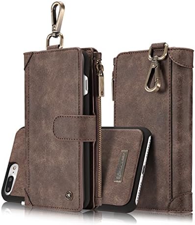 iPhone 7 Plus case , Hoosam Detachable Leather Wallet Case [Belt Clip Buckle] [Card Slots] Zipper Cash Storage with Removable Magnetic Slim Back Shell Cover Holder For iPhone 7 Plus - 5.5 - Brown