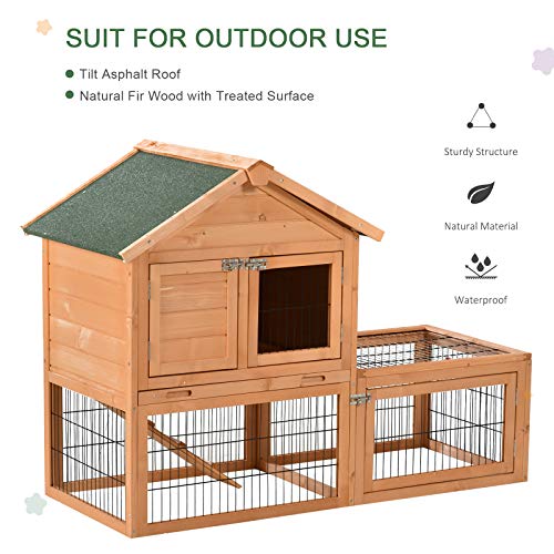 PawHut 53" Backyard Wooden Chicken Coop Rabbit Playpen Hutch Pet House