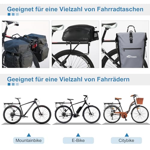 Toptrek Pannier Rack Mountain Bike for 24-29 Inch Bicycle, Universal Aluminium Alloy Pannier Rack, Load Capacity at Least 50 kg, Bicycle Rear Pannier Rack for MTB, Road Bike, EBike