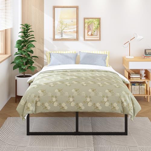 Lutown-Teen 46cm Base Cama Queen Size, No Necesita Somier, Base de Cama Queen Size con Resistentes Listones de Acero para Colchón, Fácil Montaje, Sin Ruido, Negro