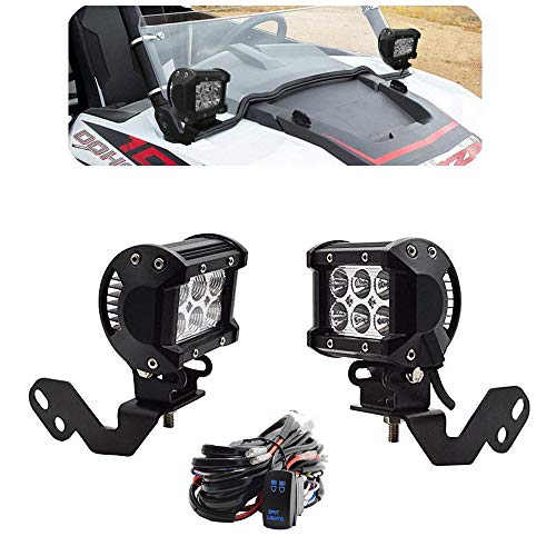 DaSen For 2x 18W High Power LED Work Light Pod w/Left & Right Side Pillar Mounting Bracket & Rocker Switch Wiring Kit Fits 2014-2019 POLARIS RZR XP 1000 & 2015-2019 RZR 900
