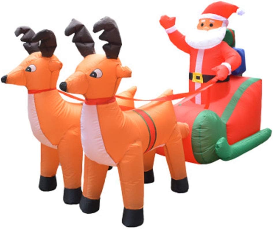 Giant Inflatable Santa Claus Double Deer Lighted Funny Christmas Decoration (01)
