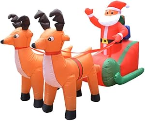 Giant Inflatable Santa Claus Double Deer Lighted Funny Christmas Decoration (01)