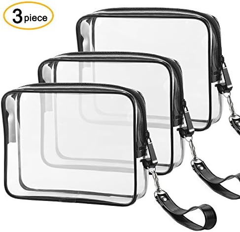 Ariza Small Toiletry Bag Clear Makeup Travel Airline Compliant TSA Approved 3-1-1 Organizer Storage Zipper Waterproof Cosmetic Bag Carry Plastic Pouch with Detachable Handle Strap (3 Pieces)