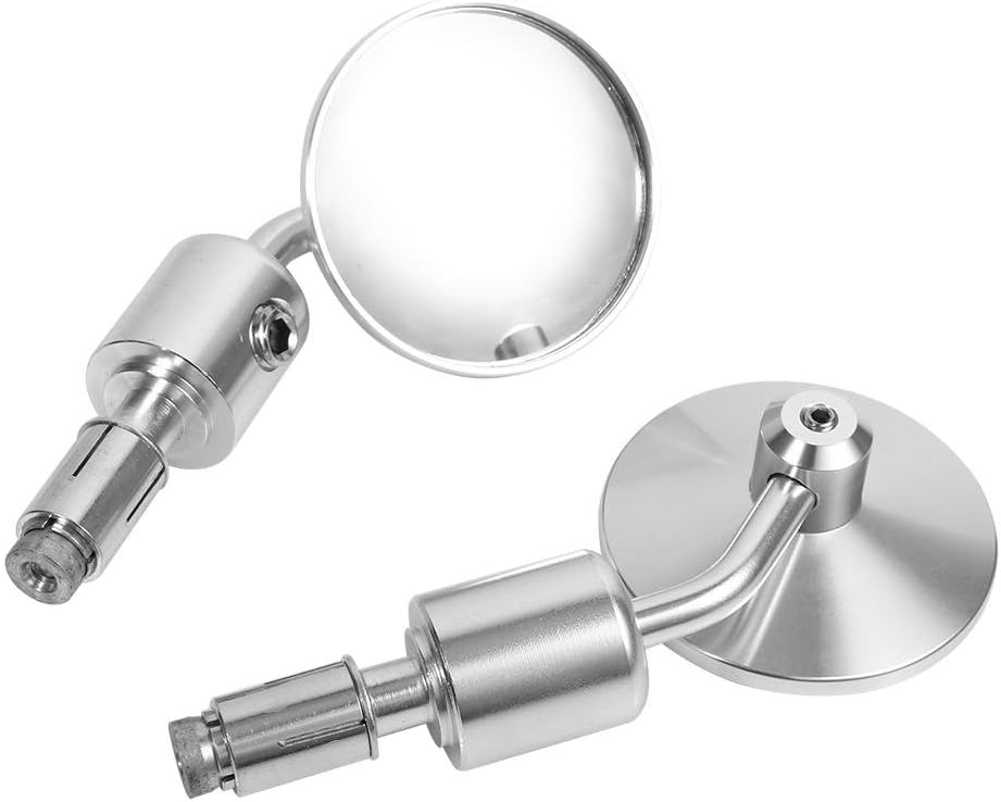 7/8" Hand Bar Rear View Mirrors, Keenso Adjustable 3" Round End Side Mirrors Motorcycle Sidemirror (Silver)