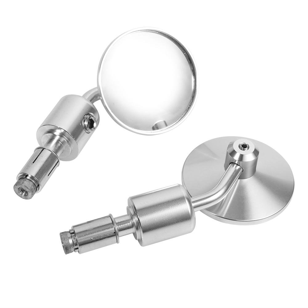7/8" Hand Bar Rear View Mirrors, Keenso Adjustable 3" Round End Side Mirrors Motorcycle Sidemirror (Silver)