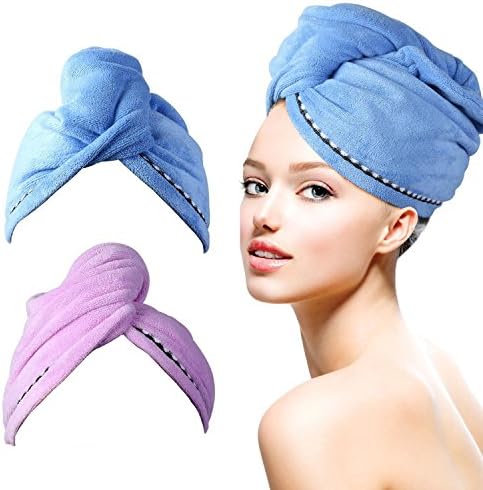 Women's Bamboo Hair Towel Microfiber Hair Drying Towel Wrap Hair Turban Drying Cotton Towel Hair Wrap - 2 Packs