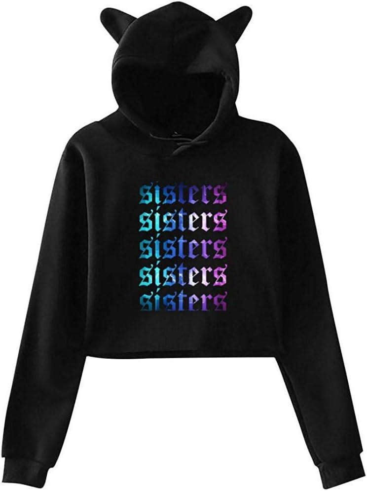 Women's Exposed Umbilical Short-Sleeved T-Shirt Ja-mes Cha-rles Sisters Hoodies Sweatshirt Cat Ear Crop Tops Pullover