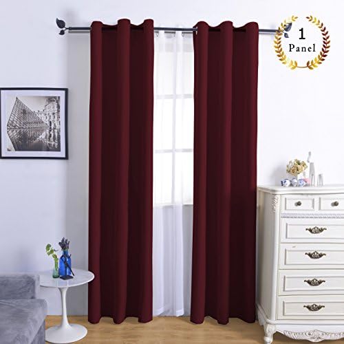 Sheeroom Room Darkening Thermal Insulated Blackout Curtains with Silver Grommet Top for Living Room, 42x63 Inch, Burgundy, 1 Curtain Panels