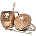 100% Pure Copper Mugs (set of 2) - 16oz Hammered Copper Cups - BONUS Copper Straws - Moscow Mule Copper Mugs - Riveted Handles