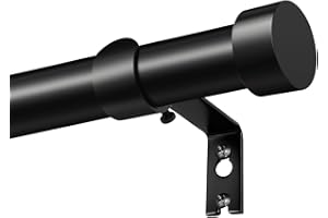 KAMANINA Black Curtain Rod 32 to 144 Inch (2.6-12 Feet), 1 Inch Heavy Duty Curtain Rods for Windows, Modern Adjustable Drapery Rods with End Cap (32"-144")