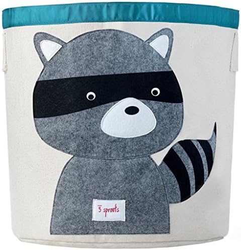 Sunuo Cartoon Animal Theme Storage Bin Organic Cotton Canvas Hanging Barrel Folding Clothes Basket Children Toys Storage Bag (Raccoon)