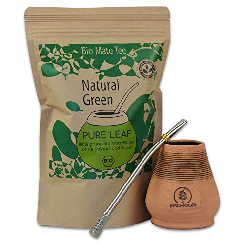 DELICATINO Starterset Premium Mate Tee Natural Green 200g + Mate Keramik Delicatino + Bombilla Hexagonal 17cm