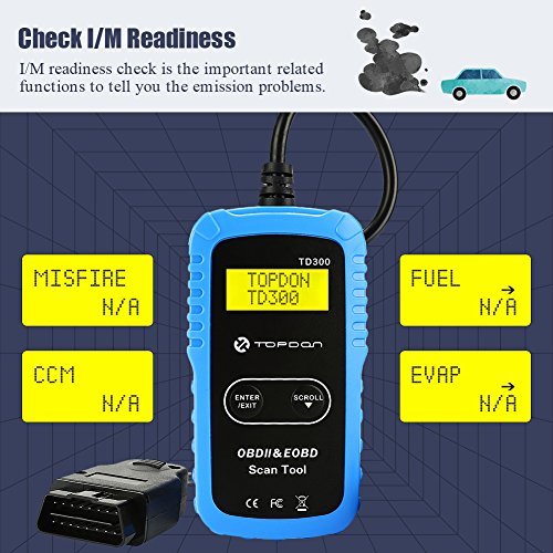 TT TOPDON TD300 OBD2 Scanner Code Reader with Engine Light Turn-Off, I/M Readiness Check, 7000 DTC Definitions
