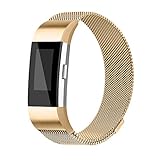 For Fitbit Charge 2 Bands, Charge 2 Milanese Loop Stainless Steel Metal Bracelet with Unique Magnet Clasp Replacement Bands for Fitbit Charge 2 Gold Smalll