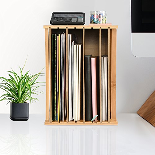 Bamboo File Organizer Desk Paper Sorter with 5 Adjustable Shelves Dividers Workspace Organizer with Top Storage Parts