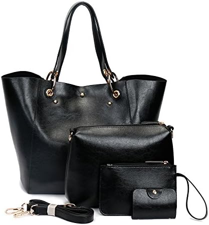 Ephraim Purses and Handbags Womens PU Leather Handbags+Tote Bag+Purse+Card Holder 4pcs Set Shoulder Bag