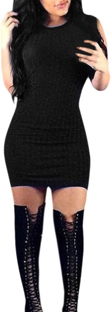 Womens Sleeveless O Neck Party Cocktail Dress Mini Bodycon Butt Lift Dress
