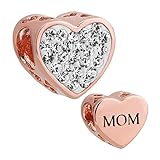 ReisJewelry Mom Charm Heart Love Crystal Charms Bead For Bracelet (Rose Gold)