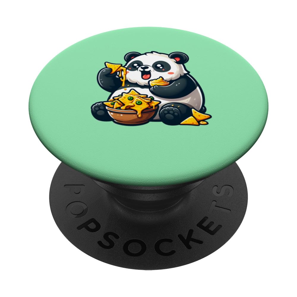 Chubby Panda Eating Nachos with Cheese Dip PopSockets Swappable PopGrip