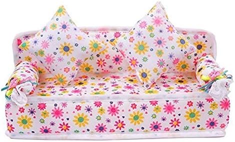 Syhonic Cute Mini Furniture Flower Print Sofa Couch with 2 Cushions for Doll House Accessories Pretend Playhouse Set