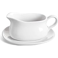 LE TAUCI 17oz Gravy Boat with Saucer Stand, Set of 1, Ceramic Sauce Boat with Tray for Salad Dressings, Creamer, Broth, Black