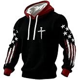 Men's Retro Faith Flag Design Casual Checkered Hoodie American Flag Cross Patriotic Hoodie