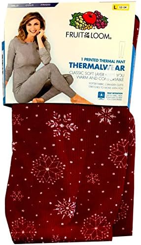 Thermal Underwear Womens Fruit of the Loom (Adult Large (L), Red & White Snowflakes)
