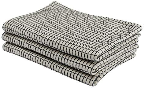 Cotton Kitchen Dish Towel, 18X28 Inch, Cotton in Classic Waffle Weave, Multi-Purpose Kitchen Napkin, Dish Towels - Black, Pack of 3