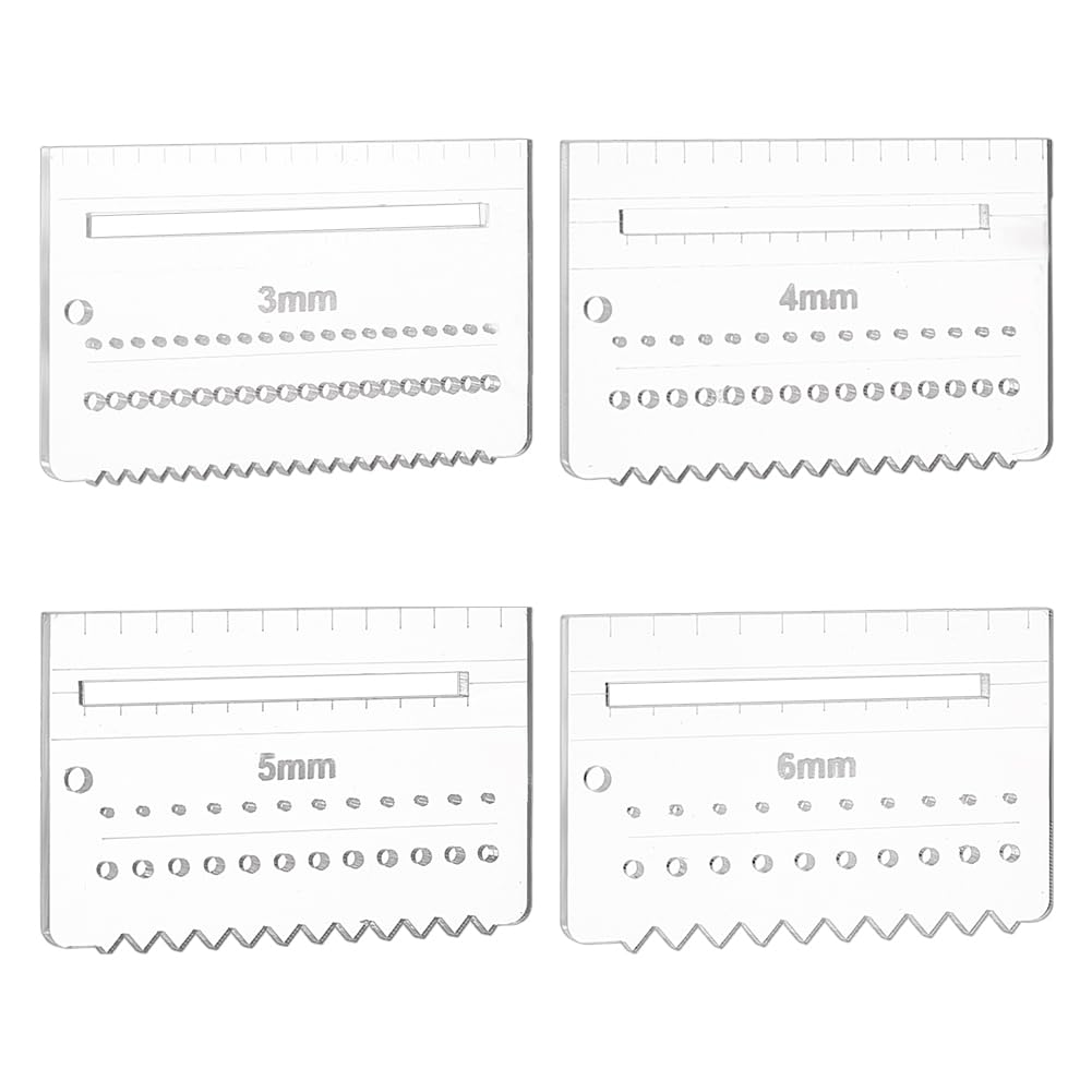 FINGERINSPIRE 4PCS Clear Acrylic Leather Stitching Aid Plate 3/4/5/6mm Multifuction Stencil Template Clear Leather Punching Tool Ruler Leather Stitching Aid Plate for Pulling Up Pricking Letherworking