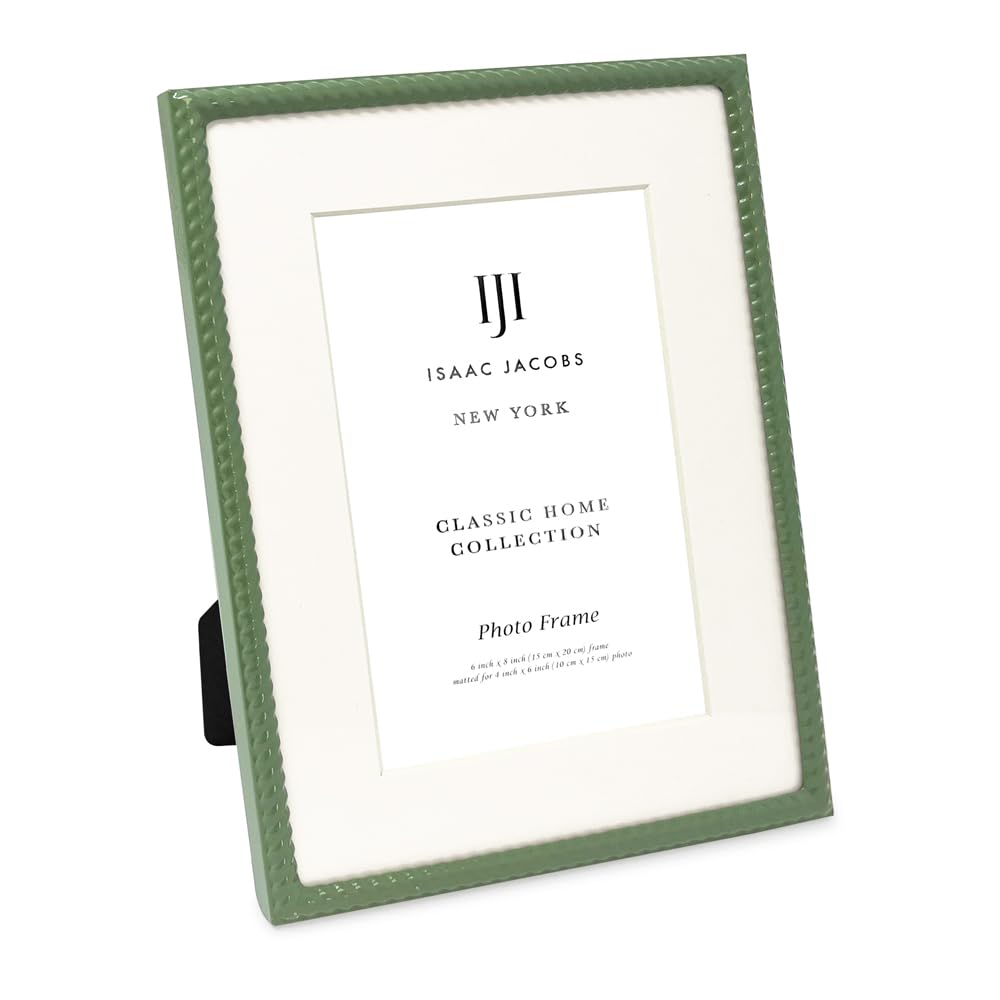Photo 1 of **SCRATCH IN GLASS**Isaac Jacobs 6x8 (Matted 4x6) Green Metal Rope Border Picture Frame, Horizontal & Vertical for Tabletop and Wall Display, Home Decor, Metal Frame (6x8 (Matted 4x6), Green)