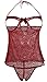 Women's Swirl Mesh Babydoll Set Lingerie Nightwear Sleepwear Dress(Wine,M)