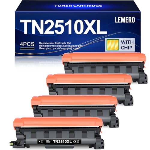 Lemero TN2510 TN2510XL Toner Compatible with Brother MFC-l2827dw Toner HL-L2400DWE MFC-L2800DW MFC-L2835DW MFC-L2860DW MFC-L2960DW MFC-L2980DW HL-L2445DW DCP-L2660DW DCP-L2627DW HL-L240 0DW Black x 4