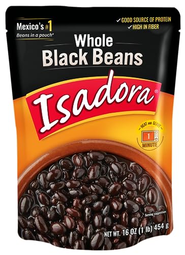 ISADORA WHOLE BLACK BEANS FULLY COOKED, 16 OZ (PACK OF 1), MEXICAN BEANS IN A POUCH READY-TO-EAT, NO REFRIGERATION NEEDED, HEAT AND SERVE.